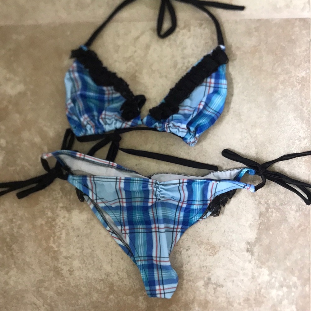 Blue Plaid Bikini With Leg Warmers